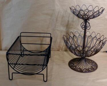 (1) 2-Tier Retro Metal Fruit Basket & (1) Retro Metal Dishrack