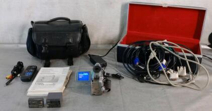 (1) Cannon ZR50MC Digital Video Camcorder W/ Bag, (2) Batteries, Remote & AC Adapter & Case Of Assorted PC Peripheral & Audio Cables