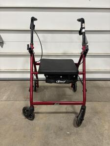 Drive Rollator Walker with Seat, Red, Foldable, Brake System, Storage Bag