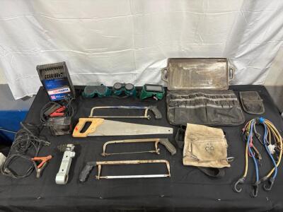 Mixed Tool Set with Hand Saws, Battery Charger, Welding Goggles