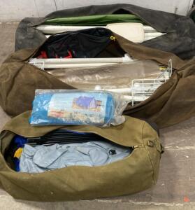 (3) Canvas Bags - Tent - Tarp and PVC Pipes