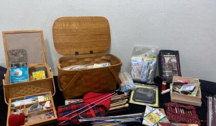 (2) Sewing Baskets filled with Embroidery/Crochet Needles - Rings- Pins-Attachments and Soooo Much More