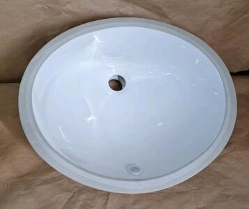 (1) 17" Oval Porcelain Undermount Bathroom Sink W/ Overflow, White