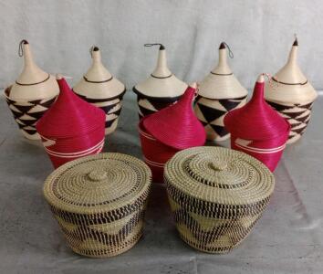 (10) Assorted Hand Woven Decorative Baskets