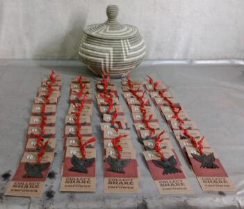 (1) Hand Woven Basket W/ Lid & (50) Handmade Metal Ornaments