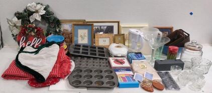 (8) Small/Medium Sized Picture Frames, (3) Assorted Baking Sheets, (1) 10" Margaret Glass, & Much More!!