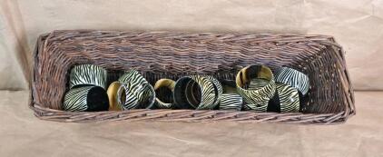 (1) Handmade Wicker Basket & (15) Assorted Animal Print Bracelets