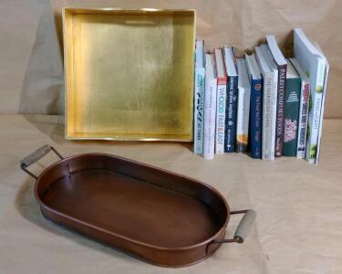 (2) Decorative Trays & (13) Assorted Cookbooks