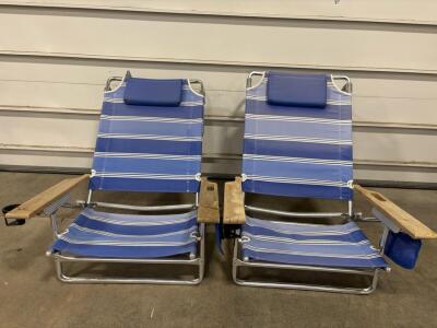 (2) Blue Striped Lounge Chairs