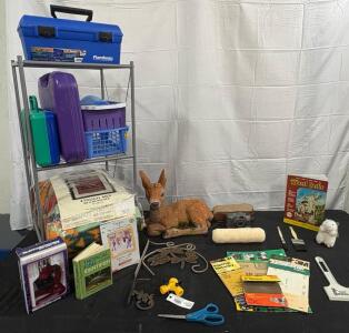 Flambeau Toolbox, Multicolor Blanket, Microscope, Books, Misc. Household Items Lot