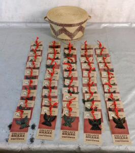 (1) Hand Woven Basket W/ (50) Handmade Metal Ornaments