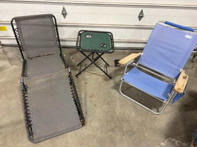 (2) Lounge Chairs & Folding Camp Table