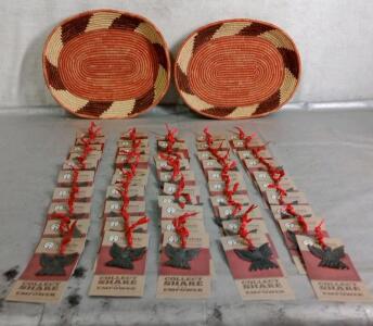 (2) Hand Woven Baskets W/ (50) Handmade Metal Ornaments