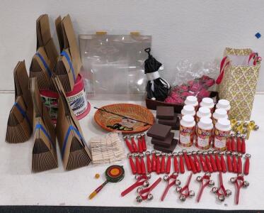 (25+) (Red) Kinder Musik Jingle Bell Bell(s), (9) Decou-Page Matte Glue, (5) Bundles of 20- 6"x 7"x 4" Gift to-go Boxes & Much More!!