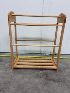 Wooden Towel Rack with 3 Rails and Slatted Shelf, Approx. 36x24x12 inches