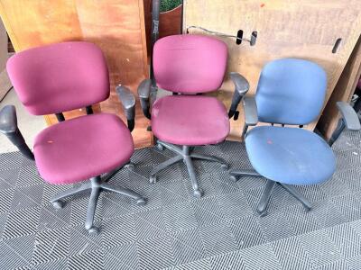 (3) Purple Office Chair, Swivel, Adjustable Height, Fabric Material