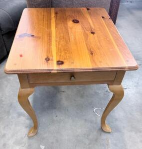 Solid Wood Side Table with Single Drawer, Queen Anne Style Legs