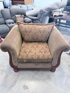 Traditional Armchair with Paisley Upholstery, Wood Frame, Rolled Arms