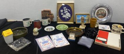 Vintage McDonald Wastebasket Bank / Boise State College Union Ashtray/ Vintage Farmers Almanacs / and More