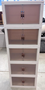 5-Drawer Plastic Storage Unit, Stackable, White/Brown