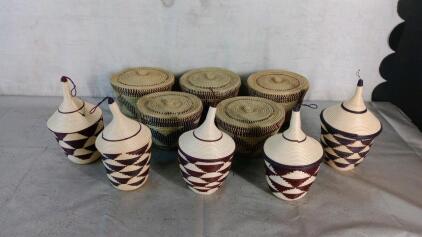 (10) Assorted Hand Woven Decorative Baskets