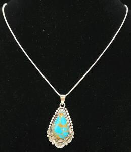 (1) Turquoise Teardrop 24" Necklace