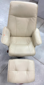 Beige Recliner Chair with Ottoman, Swivel Base, Faux Leather Upholstery