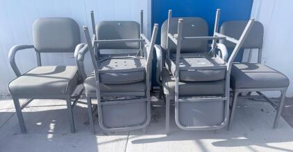 Stackable Office Chairs, Gray Upholstered, Metal Frame, Armrests