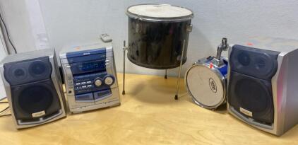 AIWA Stereo with Speakers (Powers On) -(2) Snare Drums