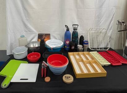 Assorted Kitchenware Set with Bowls, Cutting Boards, and Water Bottles