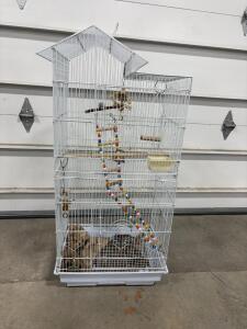 White Metal Bird Cage, 20x20x40 inches, Ideal for Small to Medium Birds