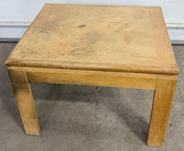 Light Wood Coffee Table with Herringbone Pattern, 24"x24"x18"
