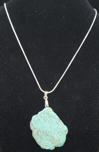 (1) 59.15 Ct. Turquoise Freeform Gemstone .925 Necklace
