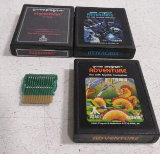 Lot of Vintage Atari 2600 Game Cartridges Featuring: 1978 Atari&reg; Game Program &trade;-"Adventure (CX2613)", Atari&reg; Game Program&trade;-"Asteroids&trade; (CX2649)", Atari&reg; Game Program &trade;-"Superman* (CX-2631)", & An Unknown Atari Game