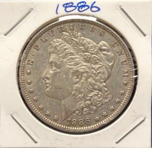 1886 Morgan Dollar Coin, U.S. Mint, 90% Silver, No Mint Mark