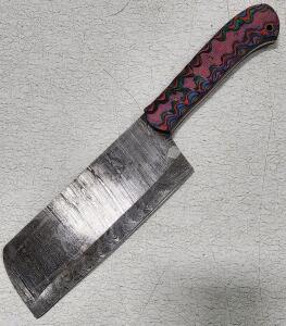 (1) Fixed Blade Damascus Steel Cleaver Knife With Wood Handle