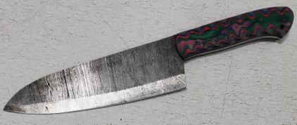 (1) Fixed Blade Damascus Steel Chefs Knife With Wood Handle
