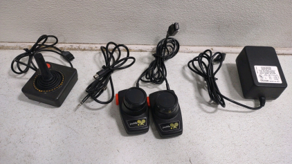 (1) Atari CX-40 Joystick controller for Home Video System Game 2600 Console FlashBack 2, (2) Vintage Original Atari 2600 Paddle Set Pong for Video Game System, & (1) Vintage ColecoVision Video Game System AC Power Adapter, Model No. 55416