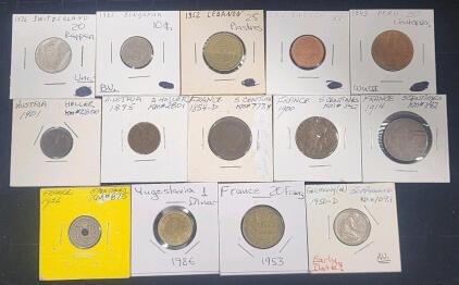 (1) 1976 Switzerland Uncirculated Twenty Rapper Coin (1) 1985 Singapore BU Ten Cent Coin (1) 1952 Labanon Twenty-Five Piastres Coin And More Foreign Coins