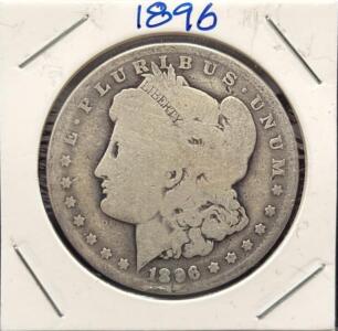 1896 Morgan Silver Dollar Coin, United States, No Mint Mark