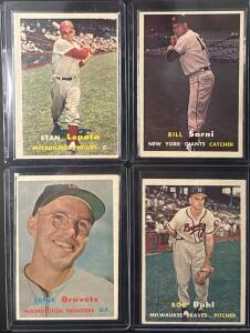 1956 Topps Baseball Cards Set: Stan Lopata, Bill Sarni, Ernie Oravetz, Bob Buhl