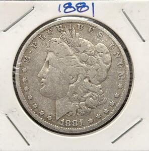 1881 Morgan Dollar, U.S. Coin, Silver Composition, Lady Liberty Design