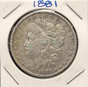 1881 Morgan Dollar Coin, U.S., Silver, E PLURIBUS UNUM