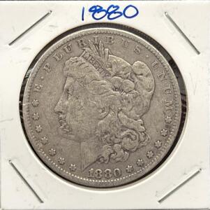 1880 Morgan Dollar Coin, U.S. Mint, Silver Composition
