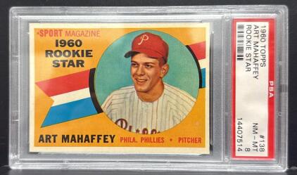 1960 Topps Art Mahaffey Rookie Star #138, PSA NM-MT 8, Philadelphia Phillies