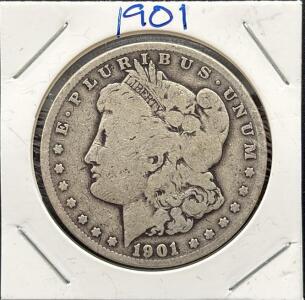 1901 Morgan Dollar Coin, United States, One Dollar, Silver