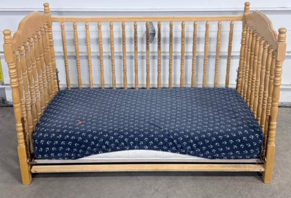 Baby Crib, Wood, Natural Finish, Includes Mattress