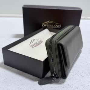 Overland Trifold Wallet, Olive Green Leather, Zippered Coin Pocket