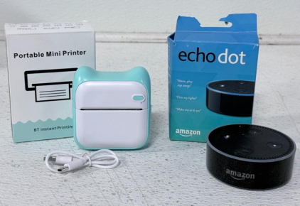 Amazon Echo Dot Black Smart Speaker with Alexa, Gotogoo Portable Mini Printer
