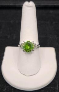 (1) Size 8 1/2 Green Peridot Faceted Round Cut Ring